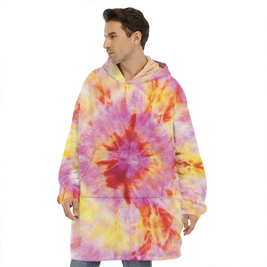 Pink And Yellow Tie Dye Print Hoodie Blanket