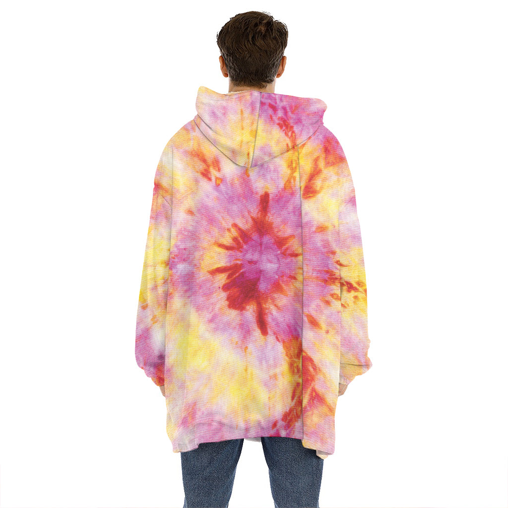 Pink And Yellow Tie Dye Print Hoodie Blanket