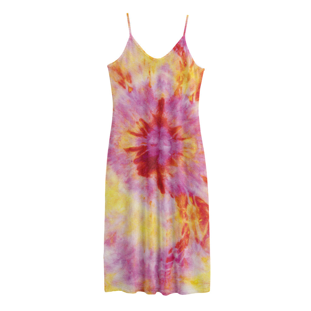 Pink And Yellow Tie Dye Print Jersey Midi Cami Dress