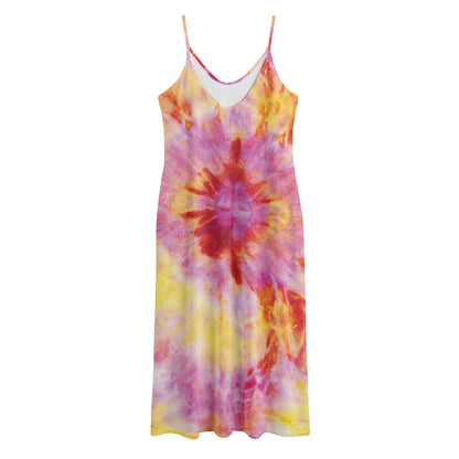 Pink And Yellow Tie Dye Print Jersey Midi Cami Dress