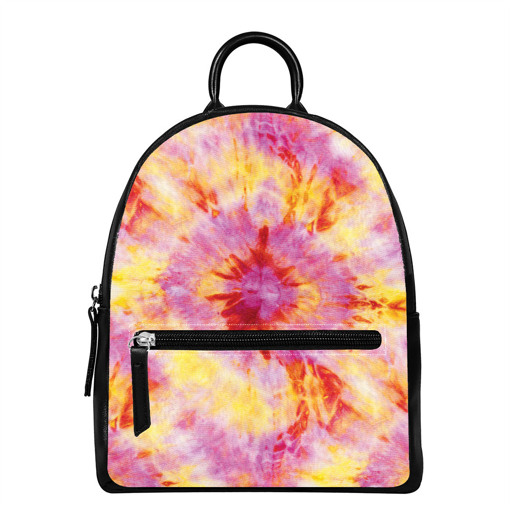 Pink And Yellow Tie Dye Print Leather Backpack