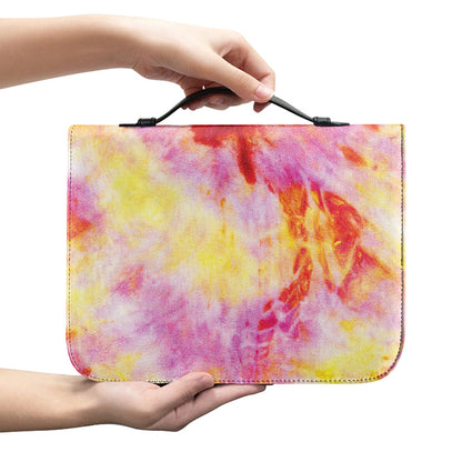 Pink And Yellow Tie Dye Print Leather Bible Cover