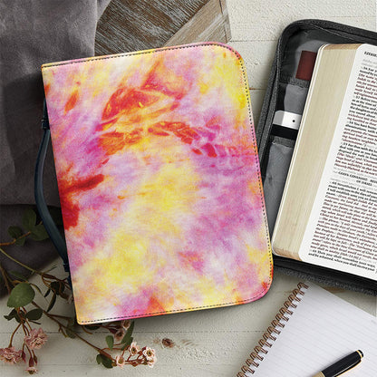 Pink And Yellow Tie Dye Print Leather Bible Cover