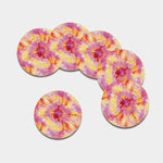 Pink And Yellow Tie Dye Print Leather Coaster Set