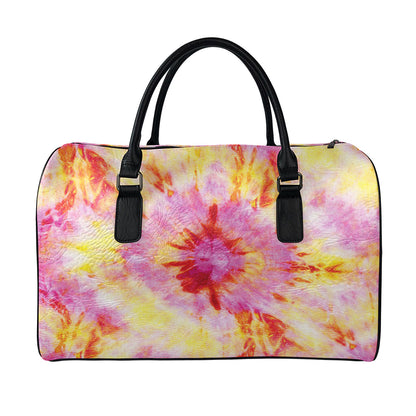 Pink And Yellow Tie Dye Print Leather Duffle Bag