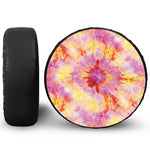 Pink And Yellow Tie Dye Print Leather Spare Tire Cover