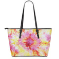 Pink And Yellow Tie Dye Print Leather Tote Bag With Zipper