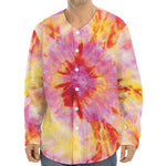 Pink And Yellow Tie Dye Print Long Sleeve Baseball Jersey