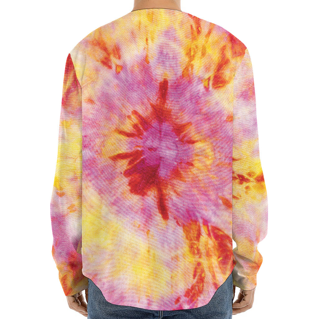 Pink And Yellow Tie Dye Print Long Sleeve Baseball Jersey