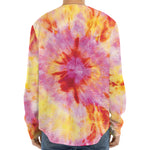Pink And Yellow Tie Dye Print Long Sleeve Baseball Jersey