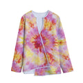 Pink And Yellow Tie Dye Print Long Sleeve Short Coat