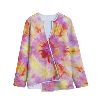 Pink And Yellow Tie Dye Print Long Sleeve Short Coat
