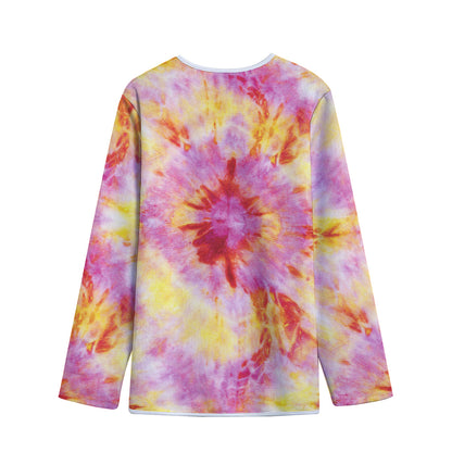 Pink And Yellow Tie Dye Print Long Sleeve Short Coat