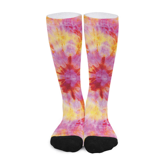 Pink And Yellow Tie Dye Print Long Socks