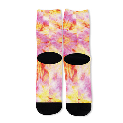 Pink And Yellow Tie Dye Print Long Socks
