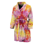 Pink And Yellow Tie Dye Print Men's Bathrobe