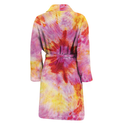 Pink And Yellow Tie Dye Print Men's Bathrobe
