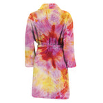 Pink And Yellow Tie Dye Print Men's Bathrobe