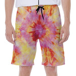 Pink And Yellow Tie Dye Print Men's Beach Shorts