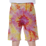 Pink And Yellow Tie Dye Print Men's Beach Shorts