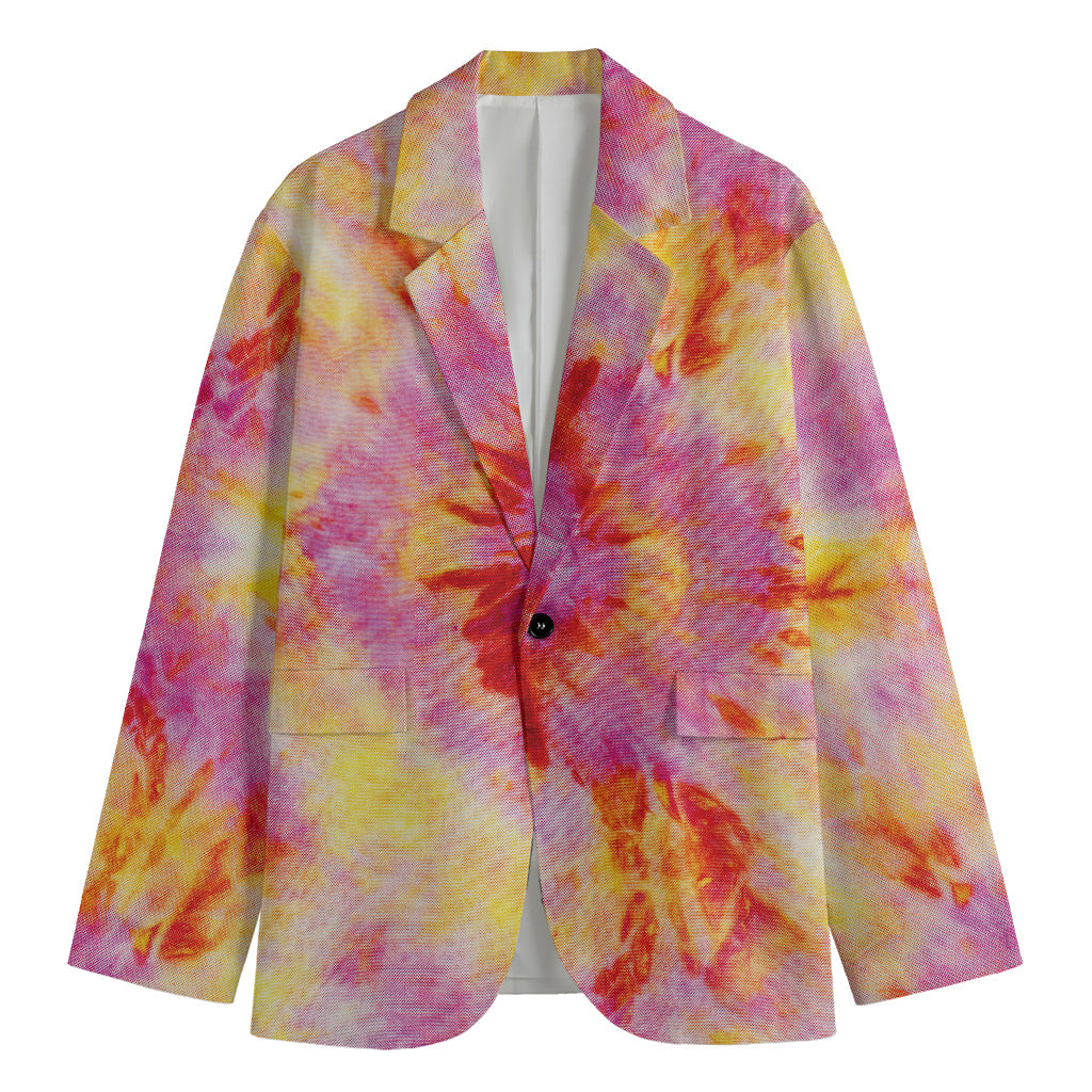 Pink And Yellow Tie Dye Print Men's Blazer