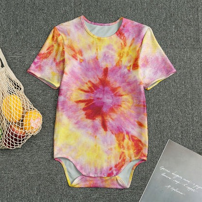 Pink And Yellow Tie Dye Print Men's Bodysuit