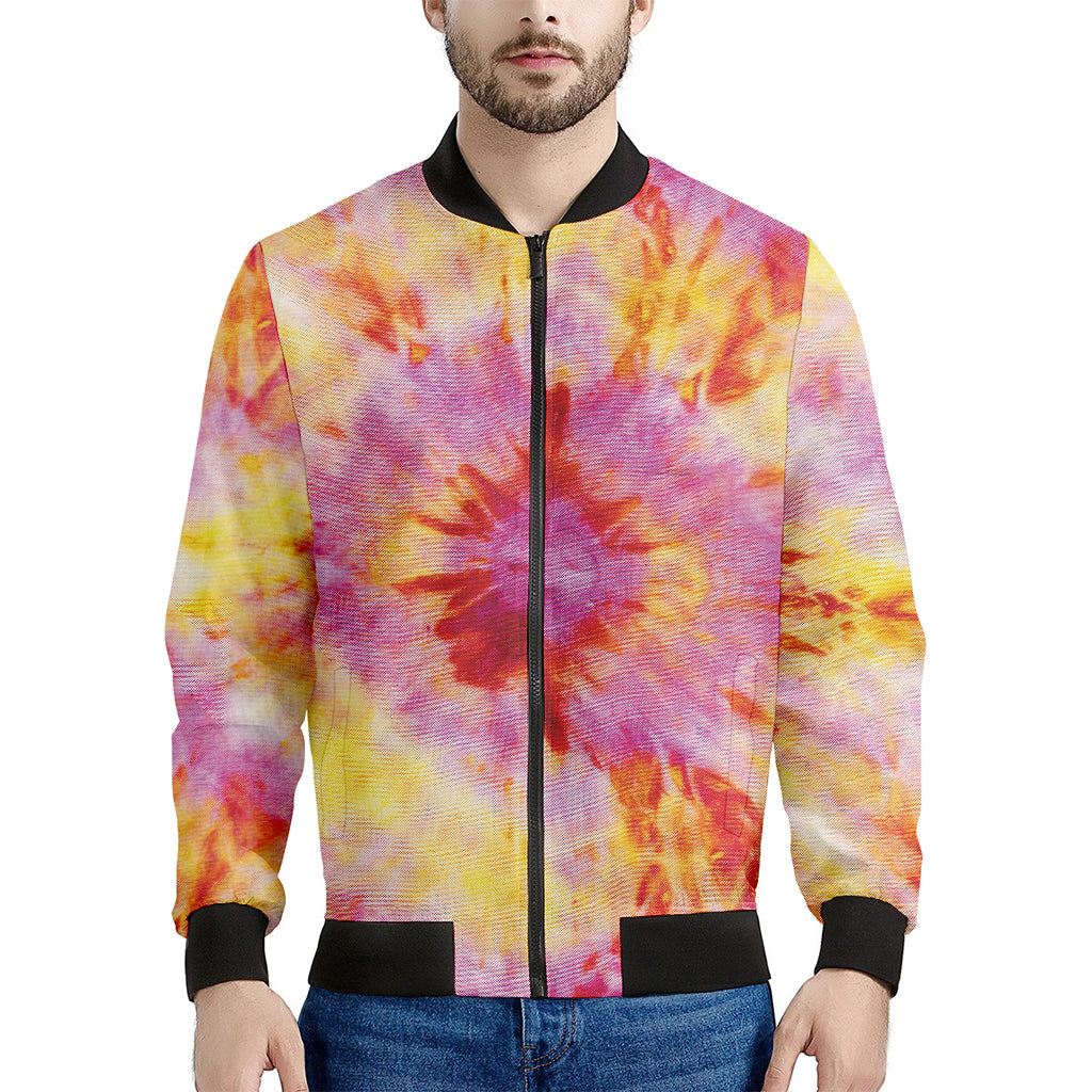 Pink And Yellow Tie Dye Print Men's Bomber Jacket