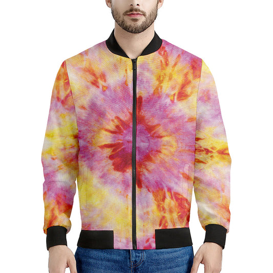 Pink And Yellow Tie Dye Print Men's Bomber Jacket