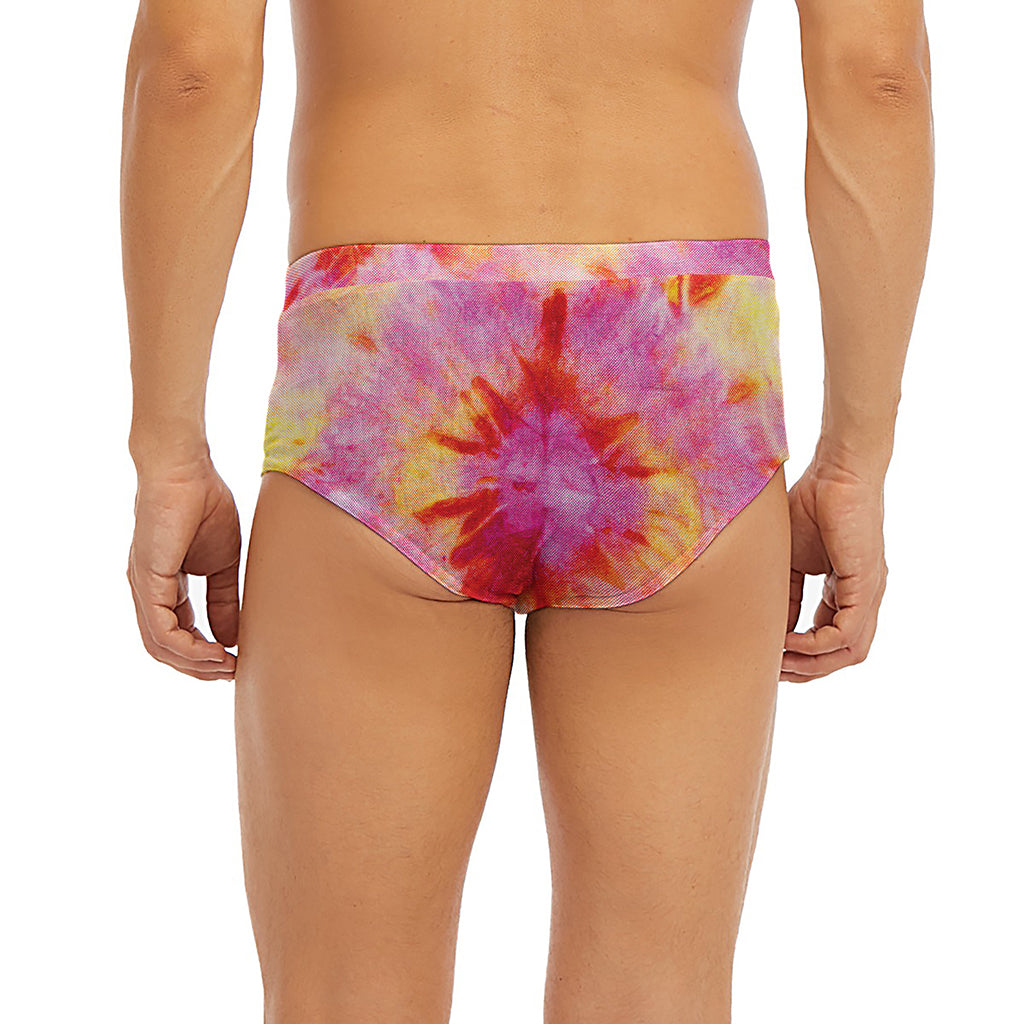 Pink And Yellow Tie Dye Print Men's Briefs