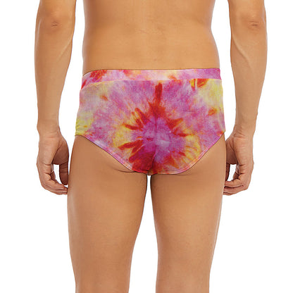 Pink And Yellow Tie Dye Print Men's Briefs