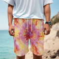 Pink And Yellow Tie Dye Print Men's Cargo Shorts