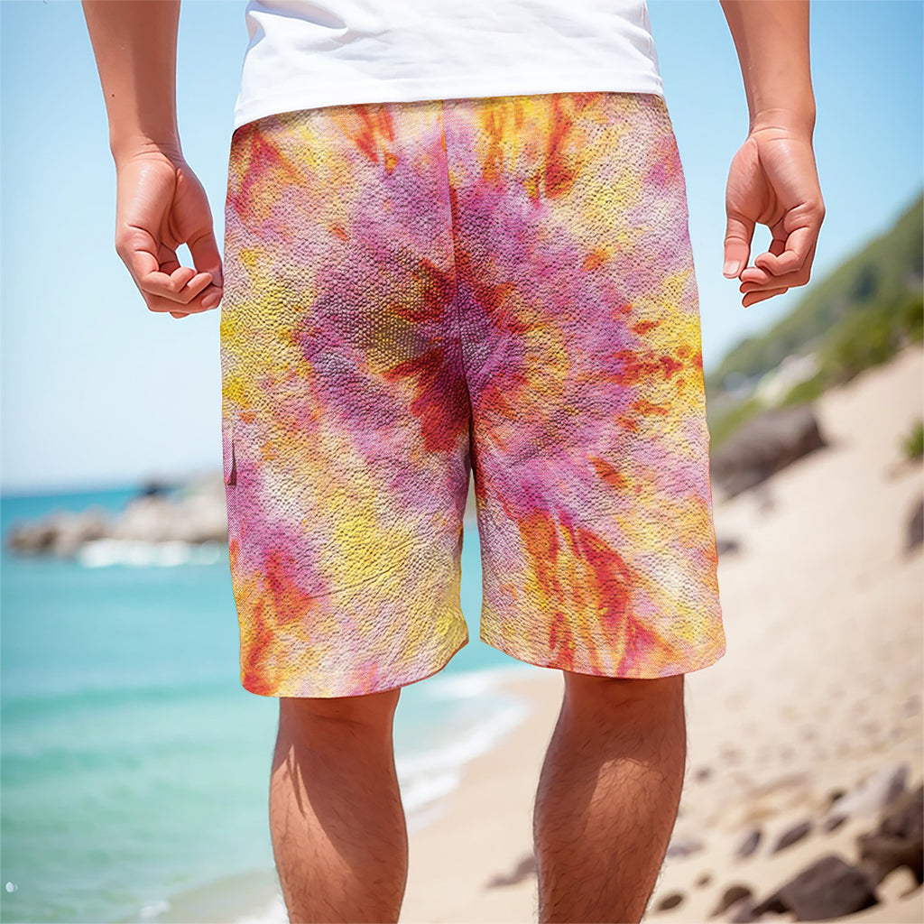 Pink And Yellow Tie Dye Print Men's Cargo Shorts