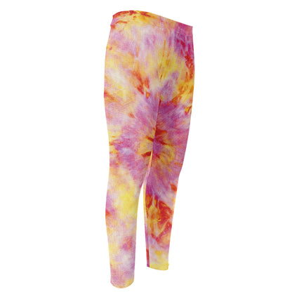 Pink And Yellow Tie Dye Print Men's Compression Pants