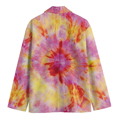 Pink And Yellow Tie Dye Print Men's Cotton Blazer