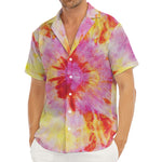 Pink And Yellow Tie Dye Print Men's Deep V-Neck Shirt
