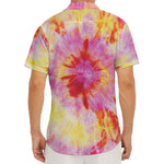 Pink And Yellow Tie Dye Print Men's Deep V-Neck Shirt
