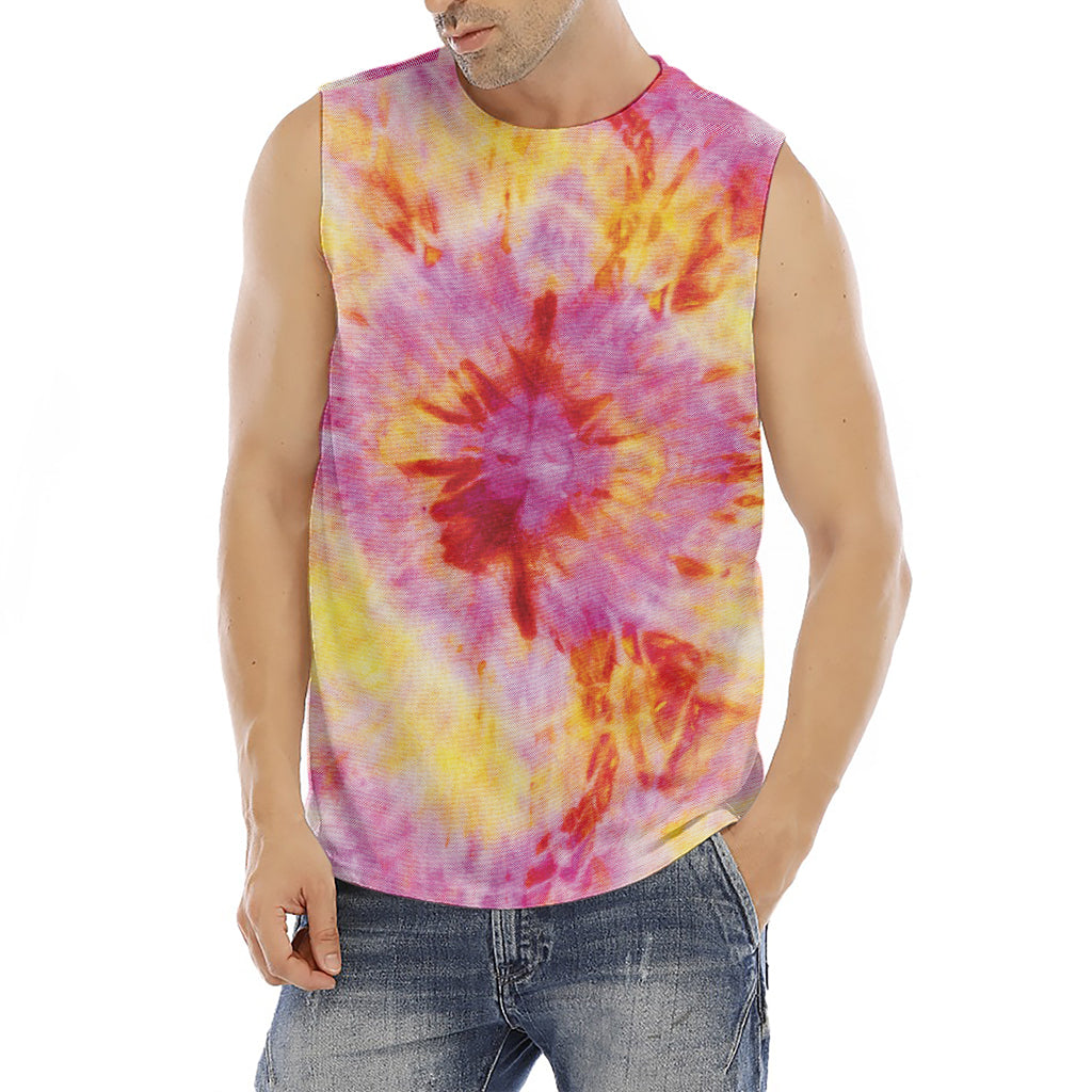 Pink And Yellow Tie Dye Print Men's Fitness Tank Top