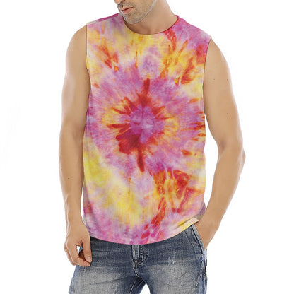 Pink And Yellow Tie Dye Print Men's Fitness Tank Top