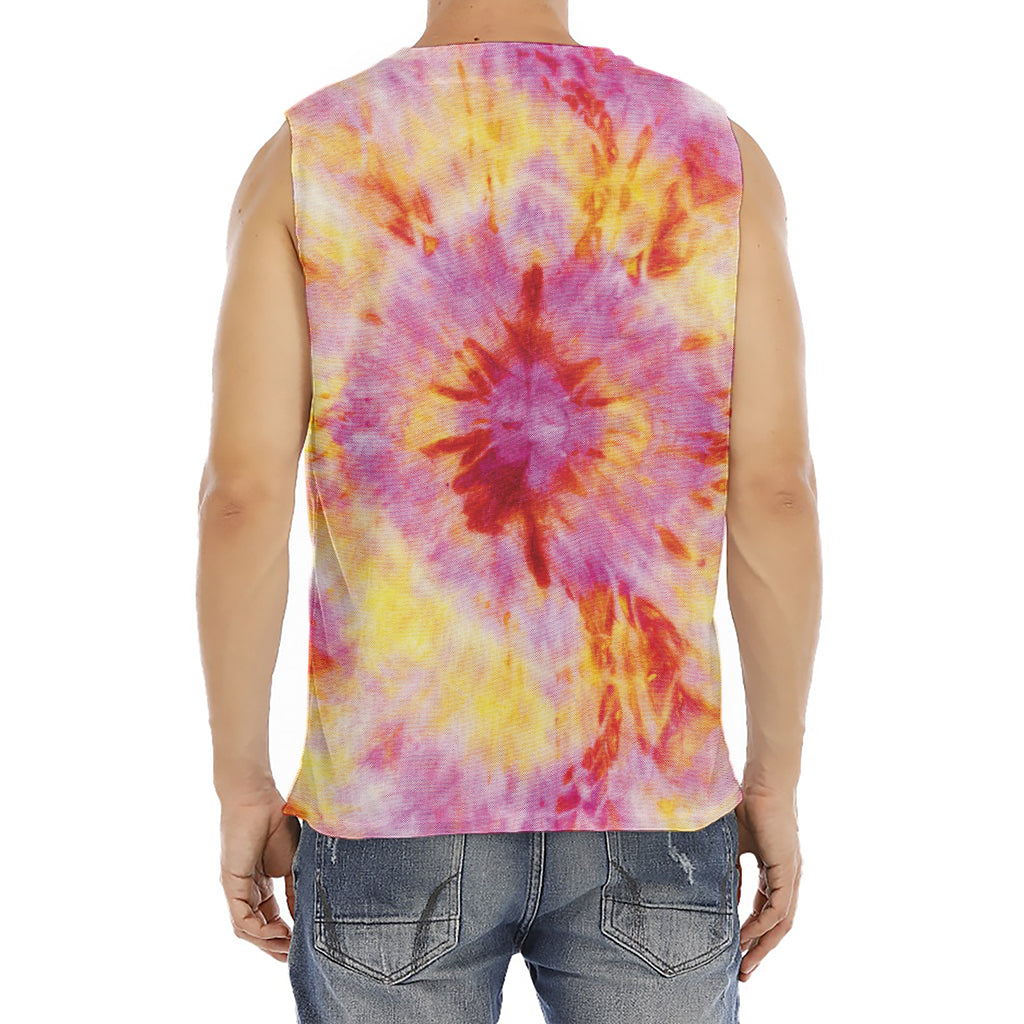 Pink And Yellow Tie Dye Print Men's Fitness Tank Top
