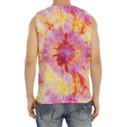 Pink And Yellow Tie Dye Print Men's Fitness Tank Top