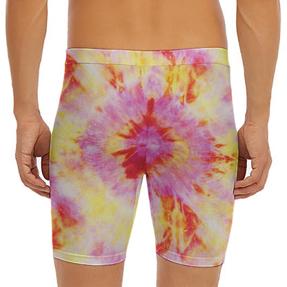 Pink And Yellow Tie Dye Print Men's Long Boxer Briefs
