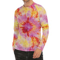 Pink And Yellow Tie Dye Print Men's Long Sleeve Rash Guard
