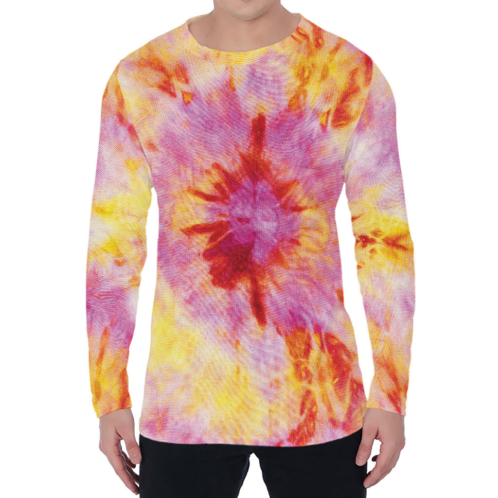 Pink And Yellow Tie Dye Print Men's Long Sleeve T-Shirt