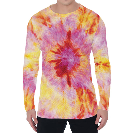 Pink And Yellow Tie Dye Print Men's Long Sleeve T-Shirt