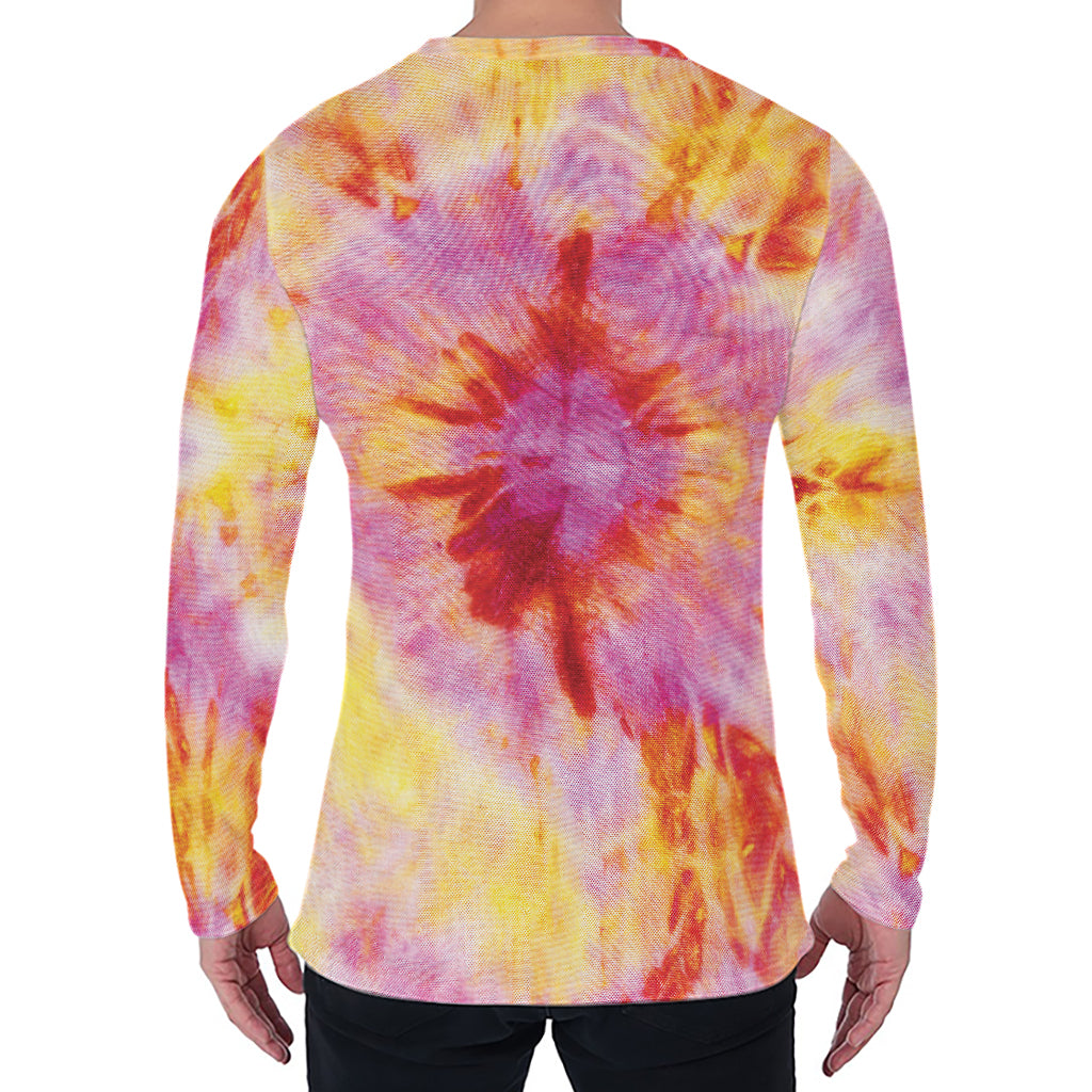 Pink And Yellow Tie Dye Print Men's Long Sleeve T-Shirt