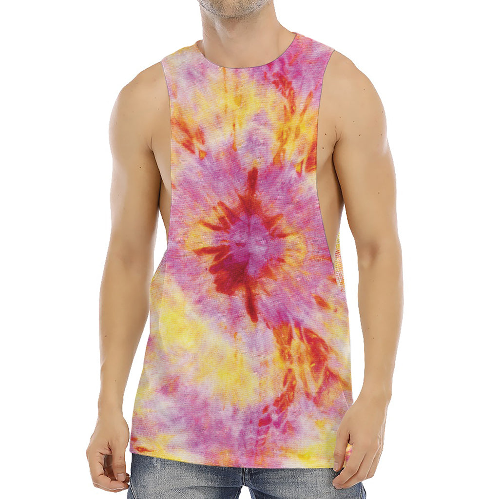 Pink And Yellow Tie Dye Print Men's Muscle Tank Top