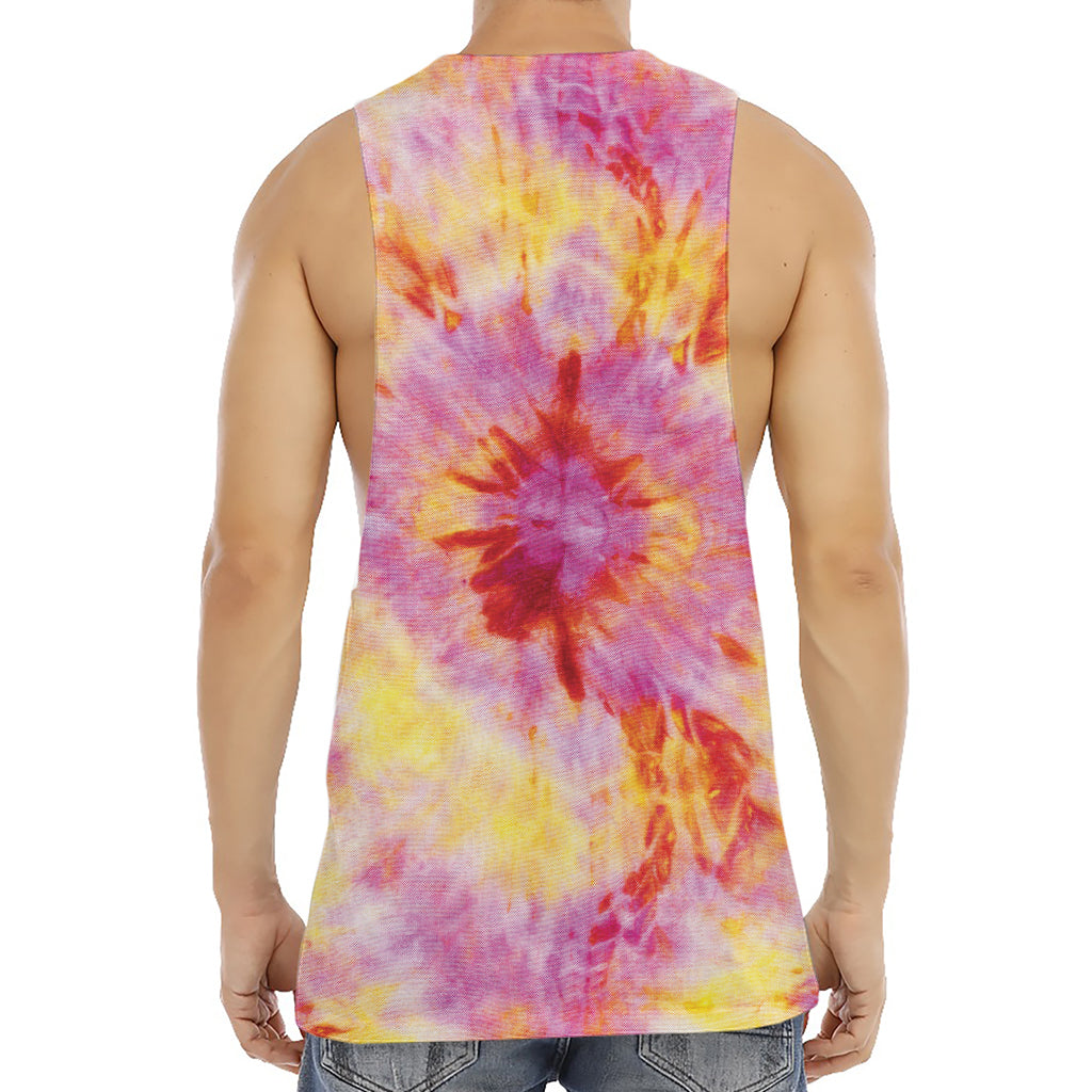 Pink And Yellow Tie Dye Print Men's Muscle Tank Top
