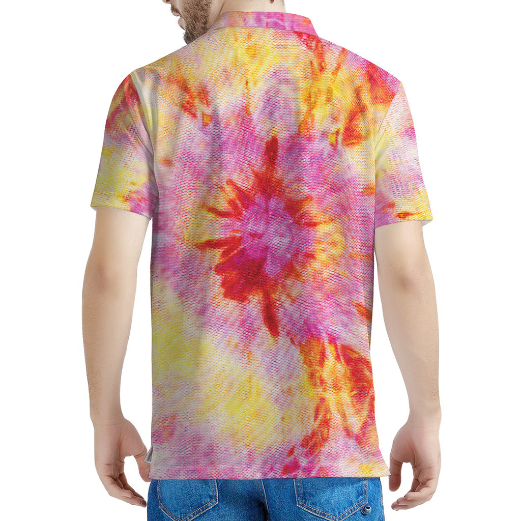 Pink And Yellow Tie Dye Print Men's Polo Shirt