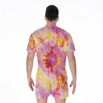 Pink And Yellow Tie Dye Print Men's Rompers