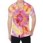 Pink And Yellow Tie Dye Print Men's Shirt